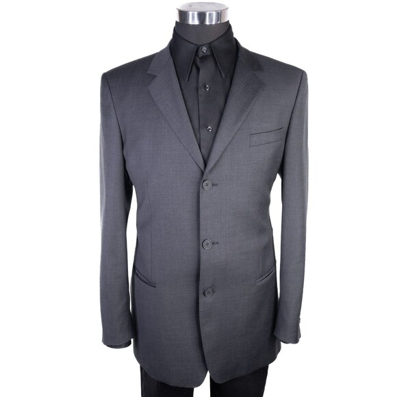 Emporio Armani Solid Gray 3-Button Sport Coat Suit Jacket Blazer Sz 42L Wool EUC - Picture 2 of 15